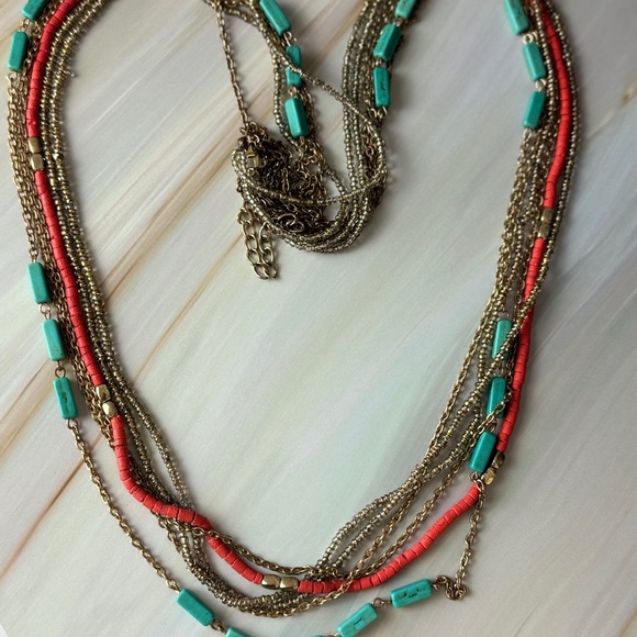 boho Faux Turquoise/coral Beaded Long Necklace - Picture 4 of 5